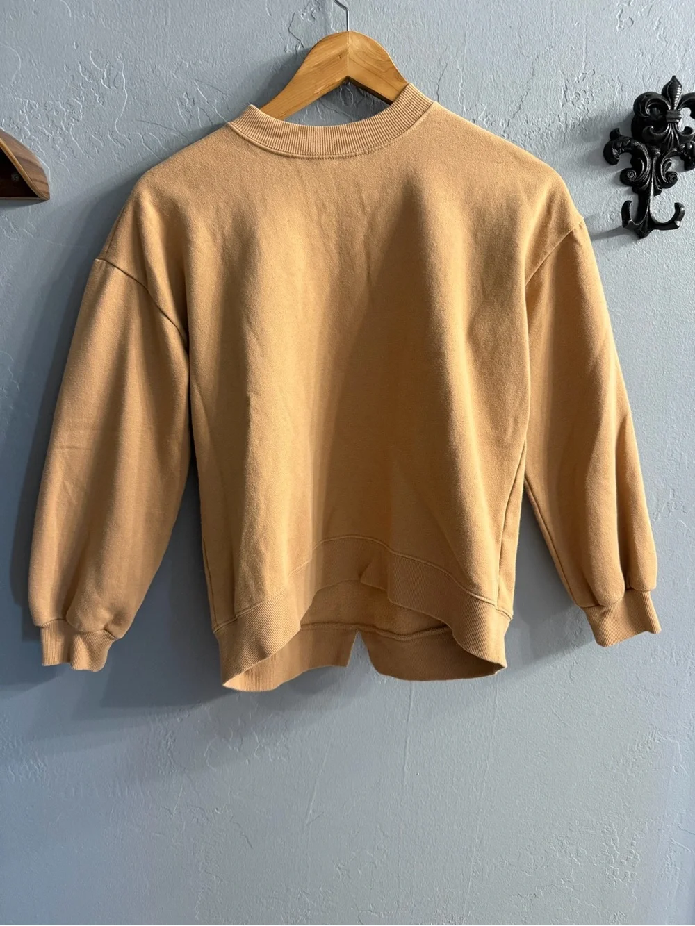Girls Old Navy Tan Crewneck Sweatshirt with Pink Heart Elbow Patches